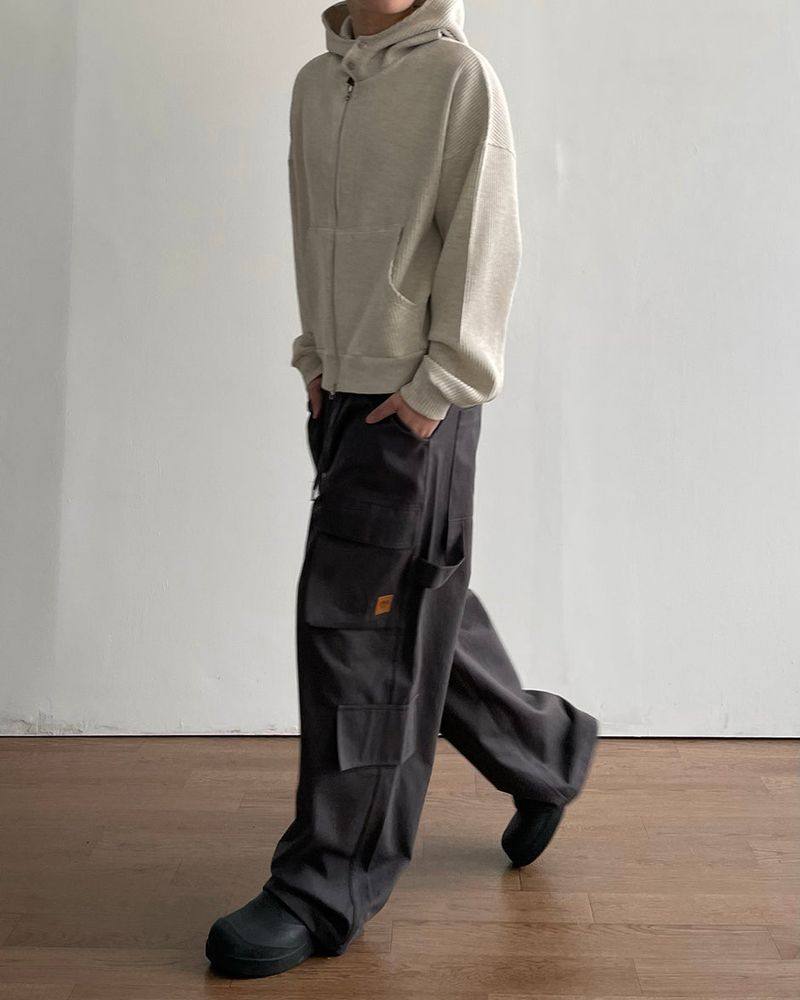 Compack Waffle High Neck Hood Zip-up