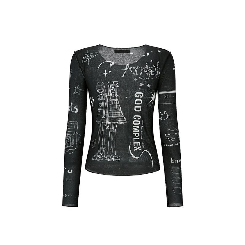 Computer Angel Print Top - BLACK