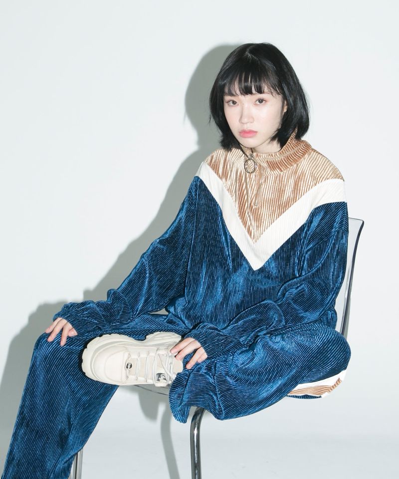 velvet training zip-up top - NAVY