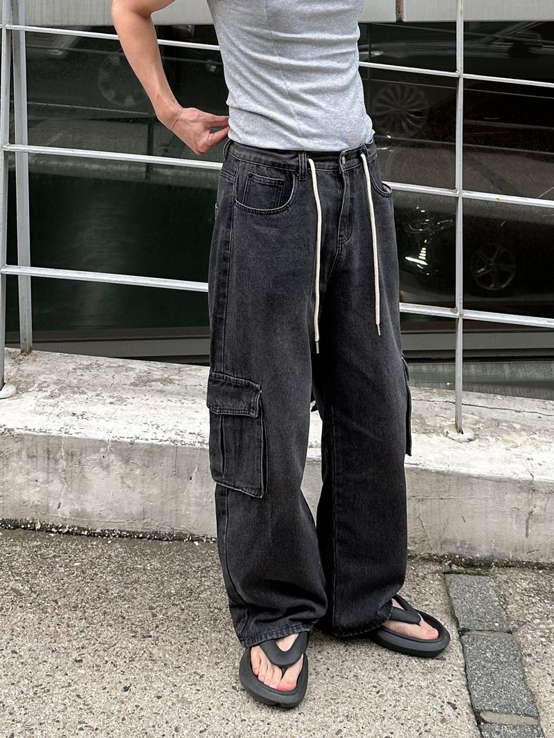 String Wide Cargo Denim PT