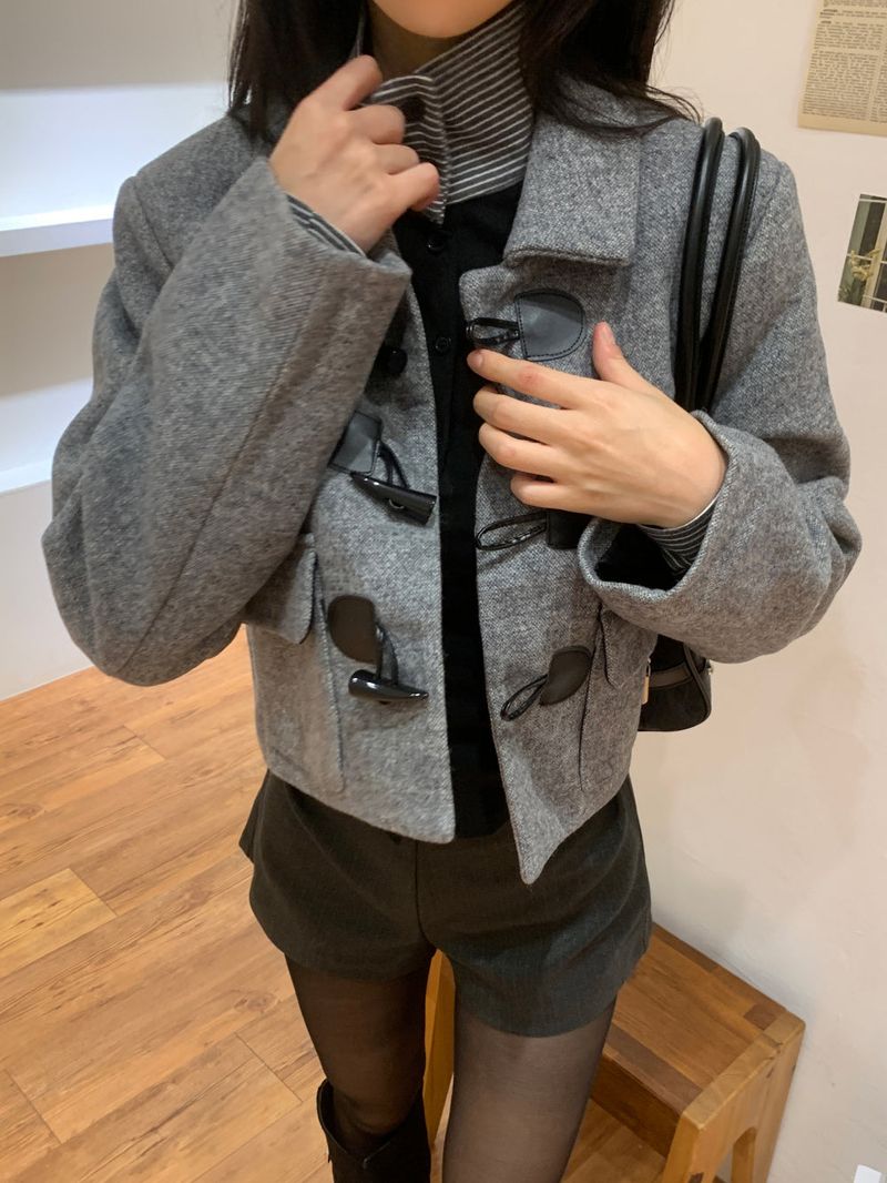 British Gray Duffel Button Quilted Crop Coat