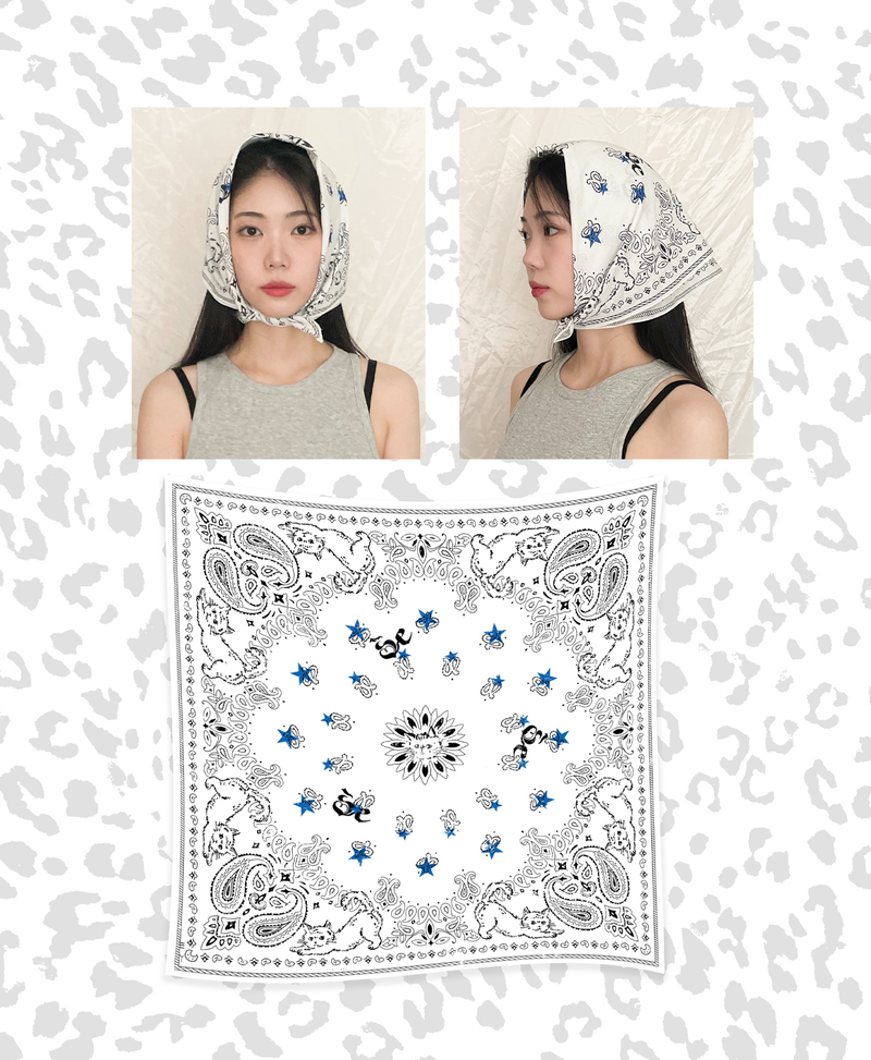 Paisley cat bandana scarf_ white