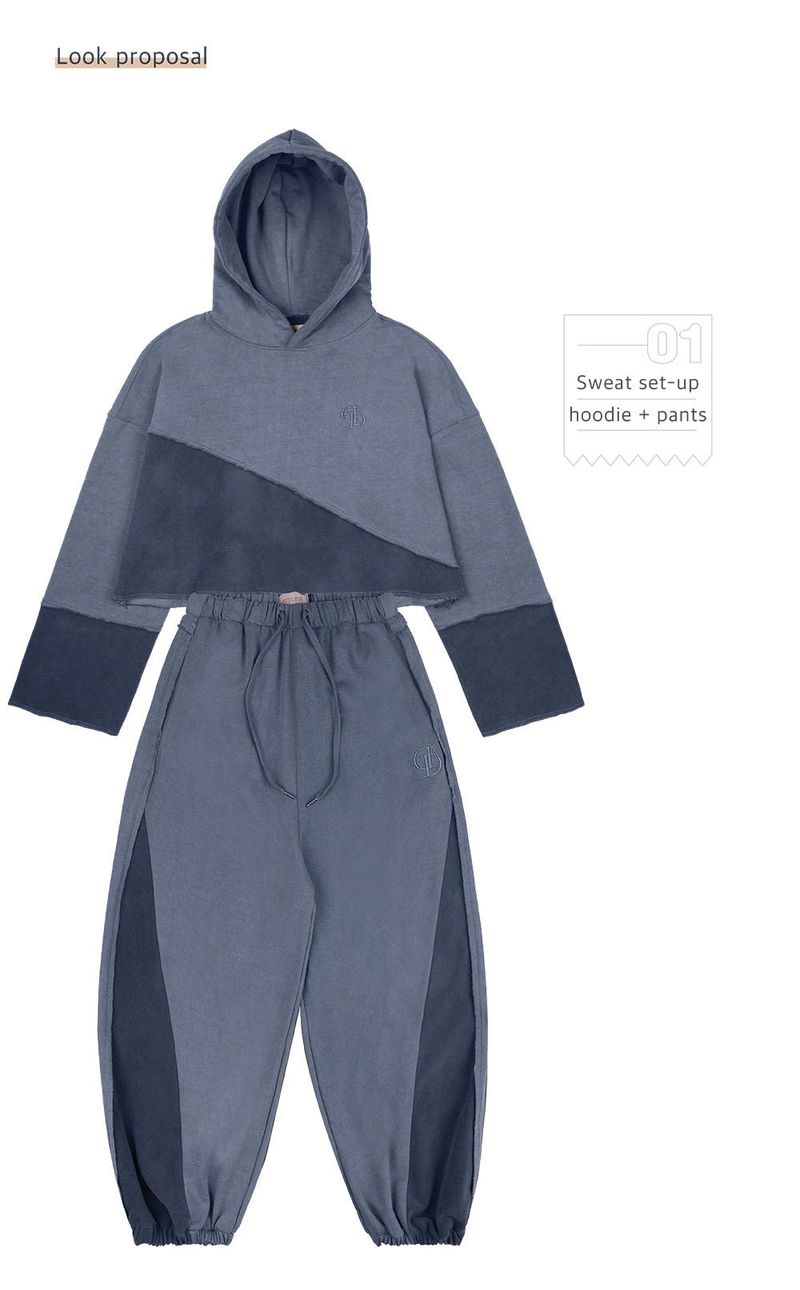 PIGMENT TWO BLOCK CROP HOODIE_BLUE NAVY