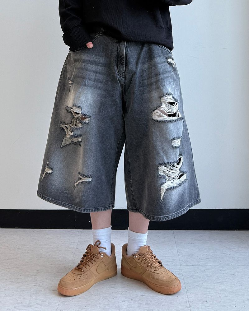 Level-Distressed Bermuda Denim Shorts