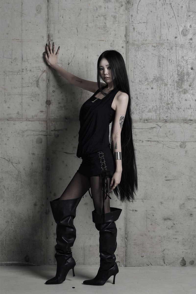 [label] cowl-neck side lace-up one-piece BLACK