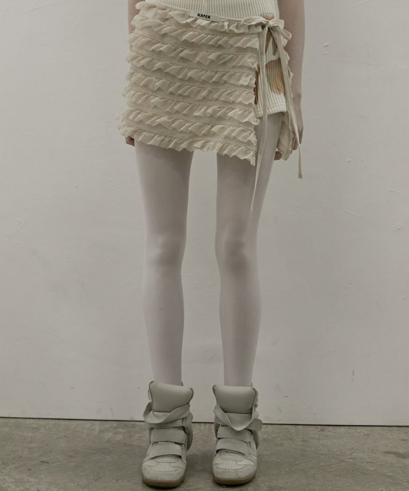 Frilled Mini Wrap Skirt Beige
