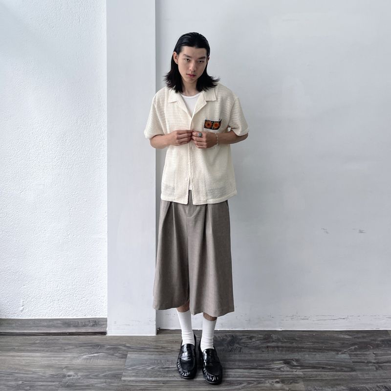 Textured Patch Pocket Short Sleeve Shirt