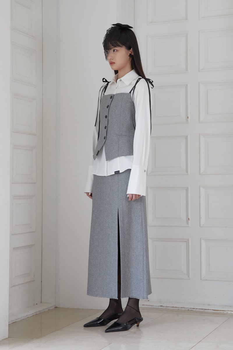 RIBBON BUTTON TOP (GRAY)