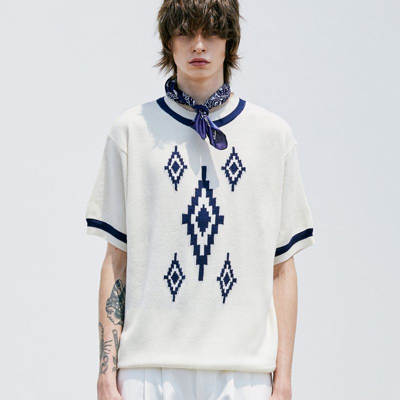NAVAJO PATTERN RINGER HALF KNIT CREAM