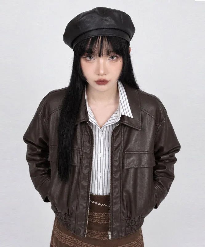 VIVIC（ビビク）の「PATCHWORK FAUX LEATHER BOMBER JACKET（Jackets/Outerwear）」