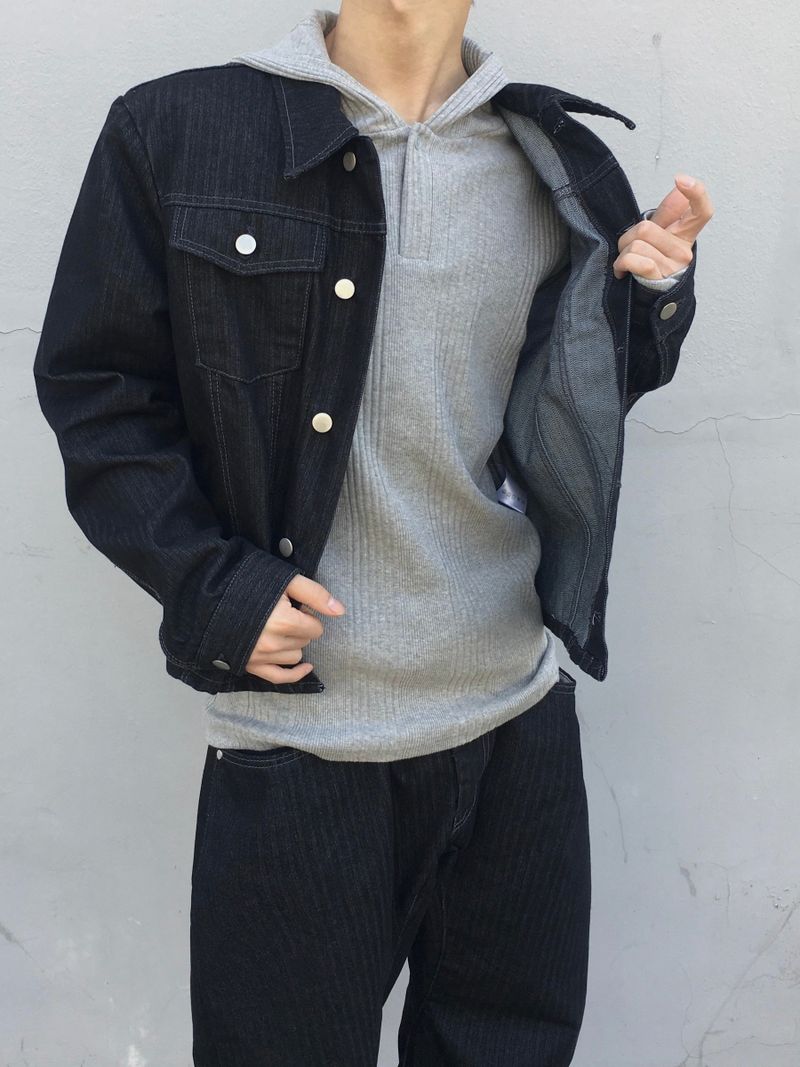 [SET] Aubert Non-Faded Wrap Denim Jacket 2C
