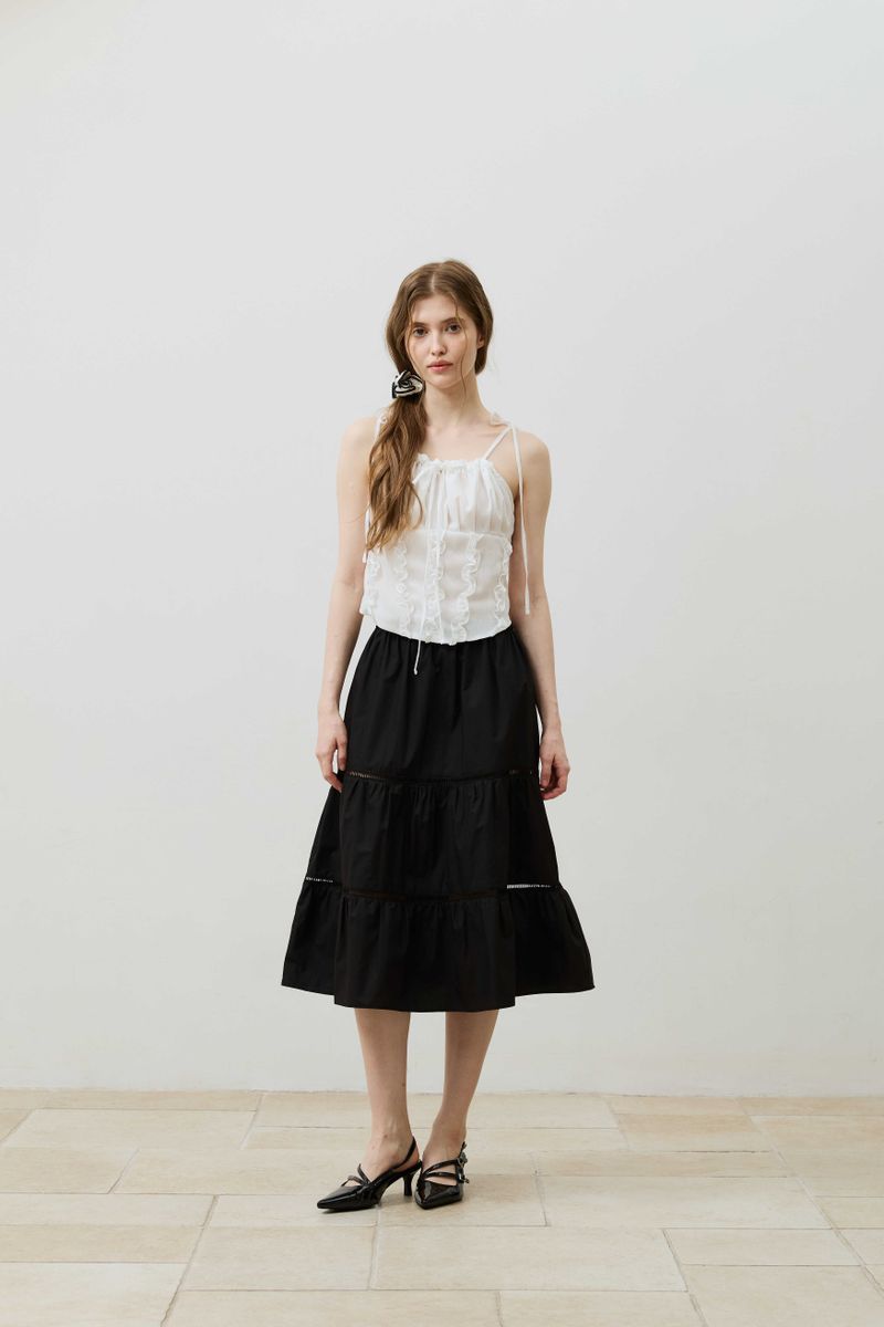 MUSE TIERED MIDI SKIRT / BLACK