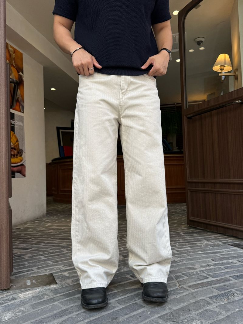 Pug herringbone semi-wide pants