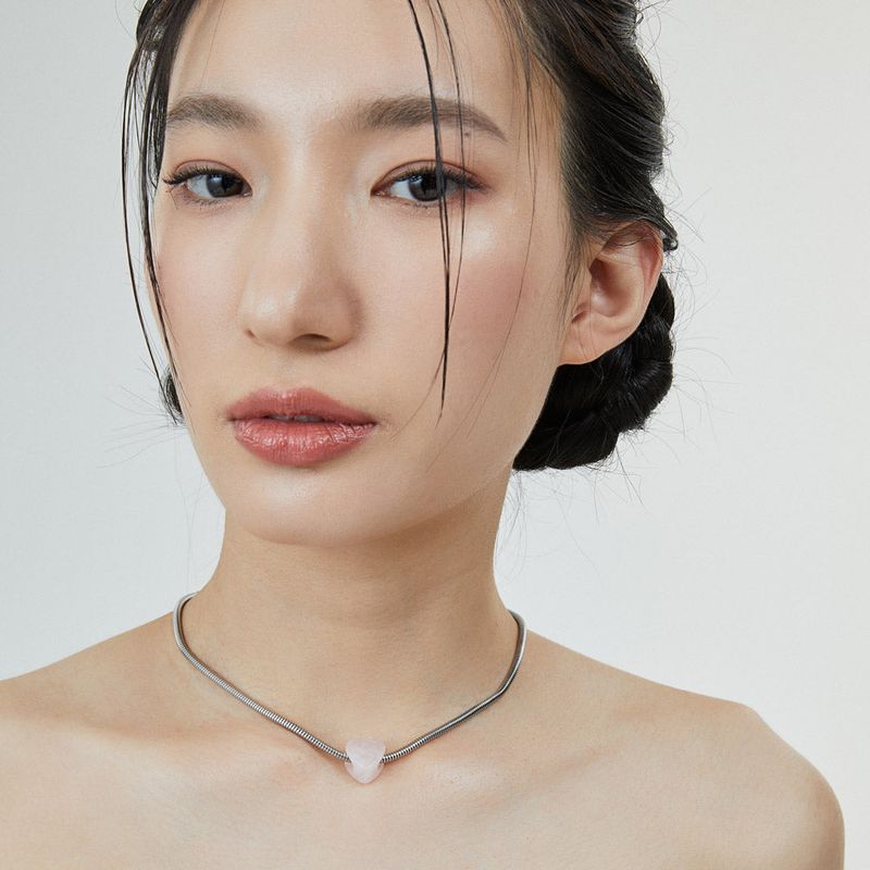 Heart snakechain necklace-pink