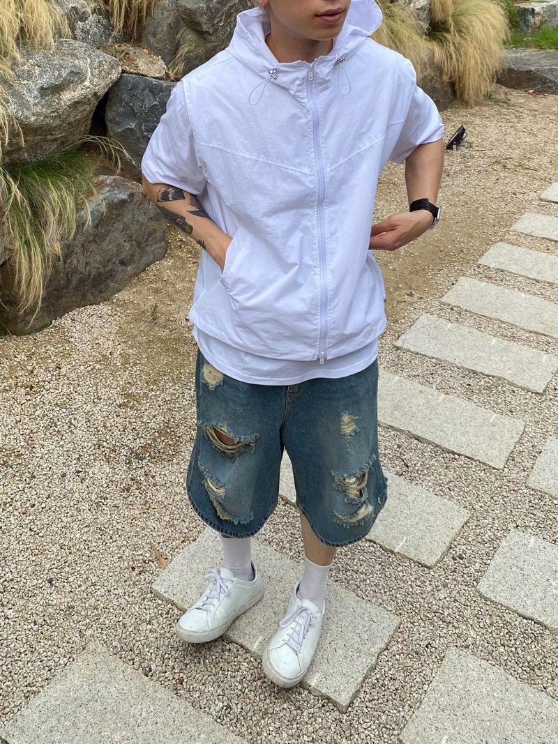 Vintage damage denim half pants 2C
