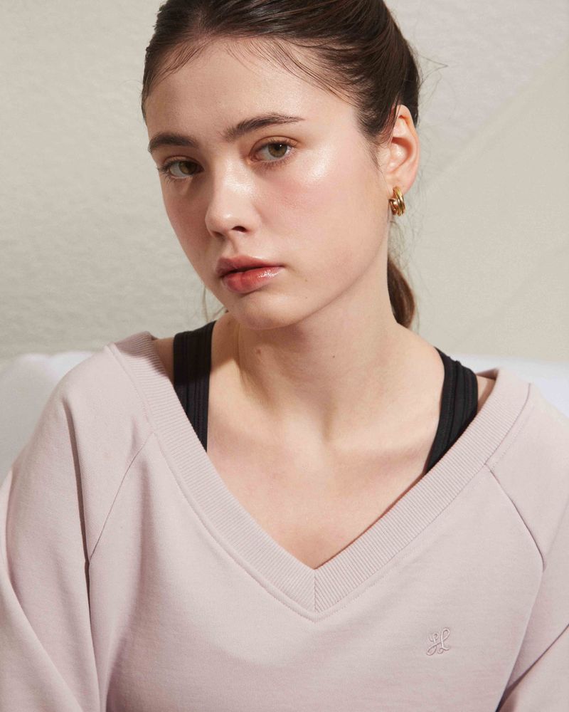 V-NECK RAGLAN SWEATSHIRT / LIGHT MAUVE