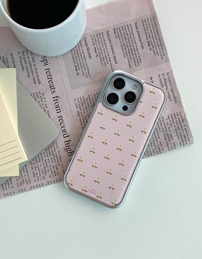 [MADE]プチフローラルピンク シルバーエポキシ バンパー iPhoneケース