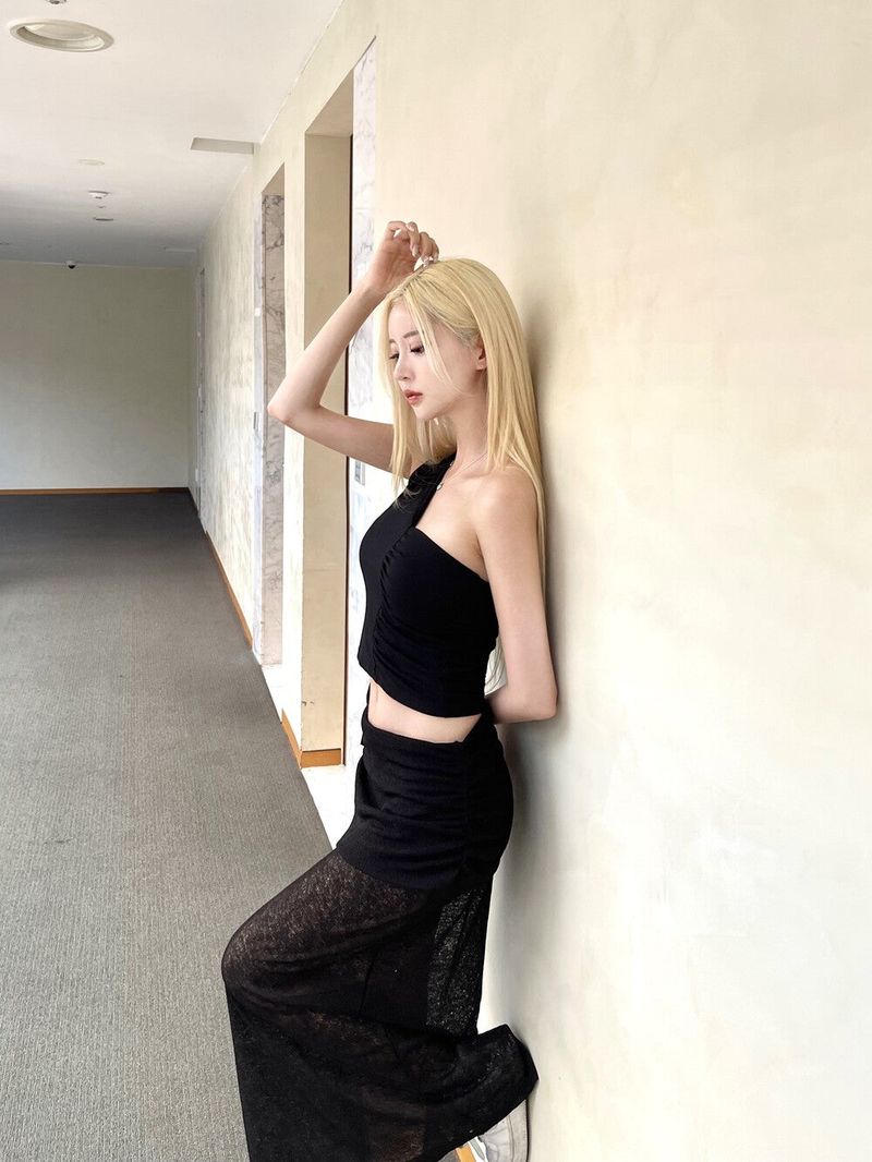 1380. Knit see-through flap long sk (2color)