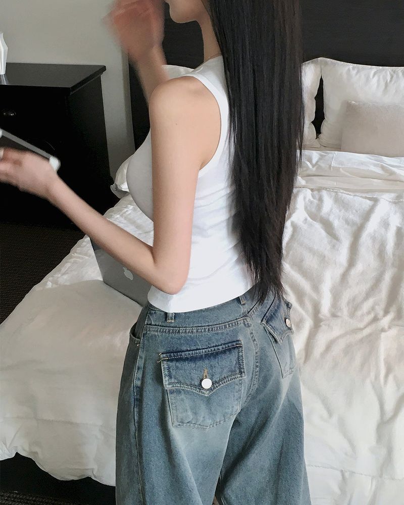 [BELLIDE MADE] Shearing, back pocket denim wide pants