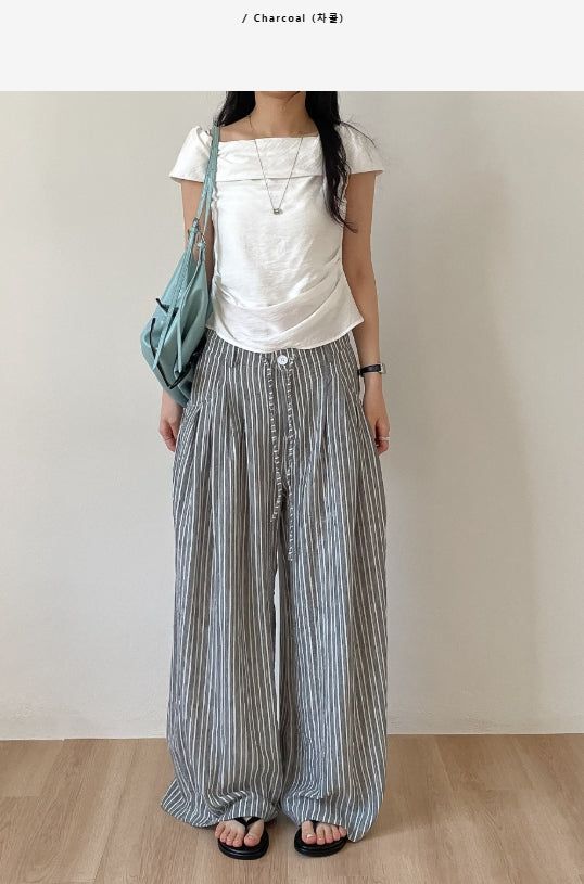 Rose String Stripe Wide Pants