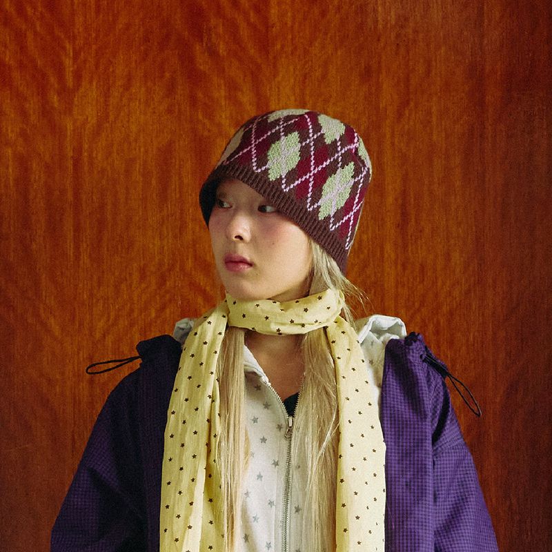 KOOKEESEE（クキシ）の「Argyle Knit Beanie (brown)（Hats）」