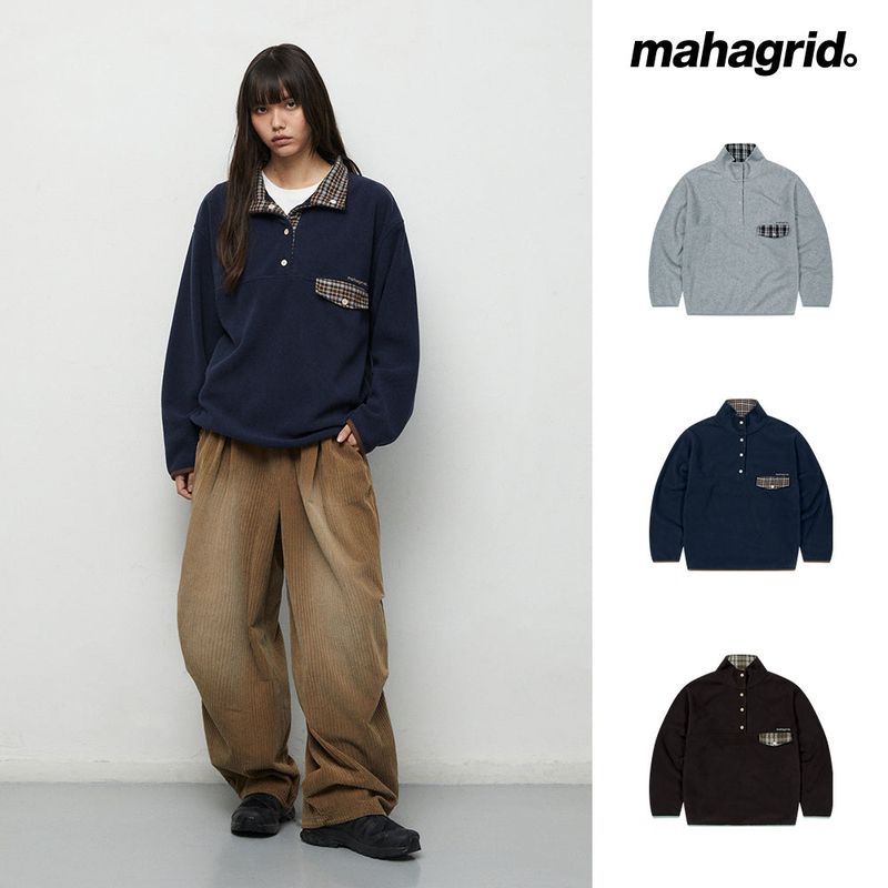 CHECK FLEECE ANORAK_NAVY