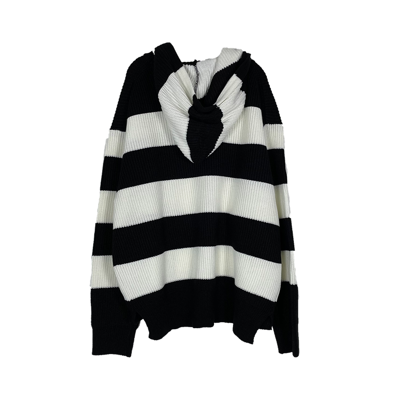 Stripe Warmer Hood-Knitwear