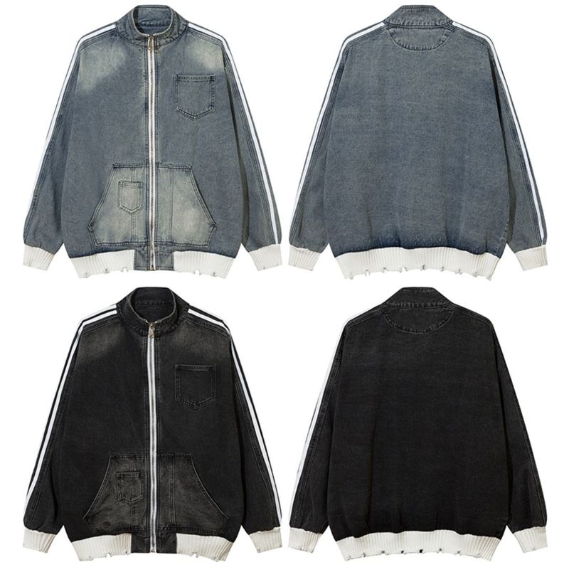 LMN Cube Damage Line Denim Zip-Up (2 colors)