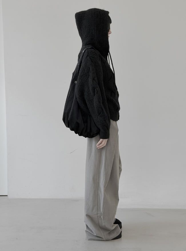 Cable Two-Way Knit Hood Zip-Up