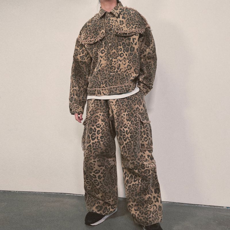 leopard grunge trucker jacket_beige