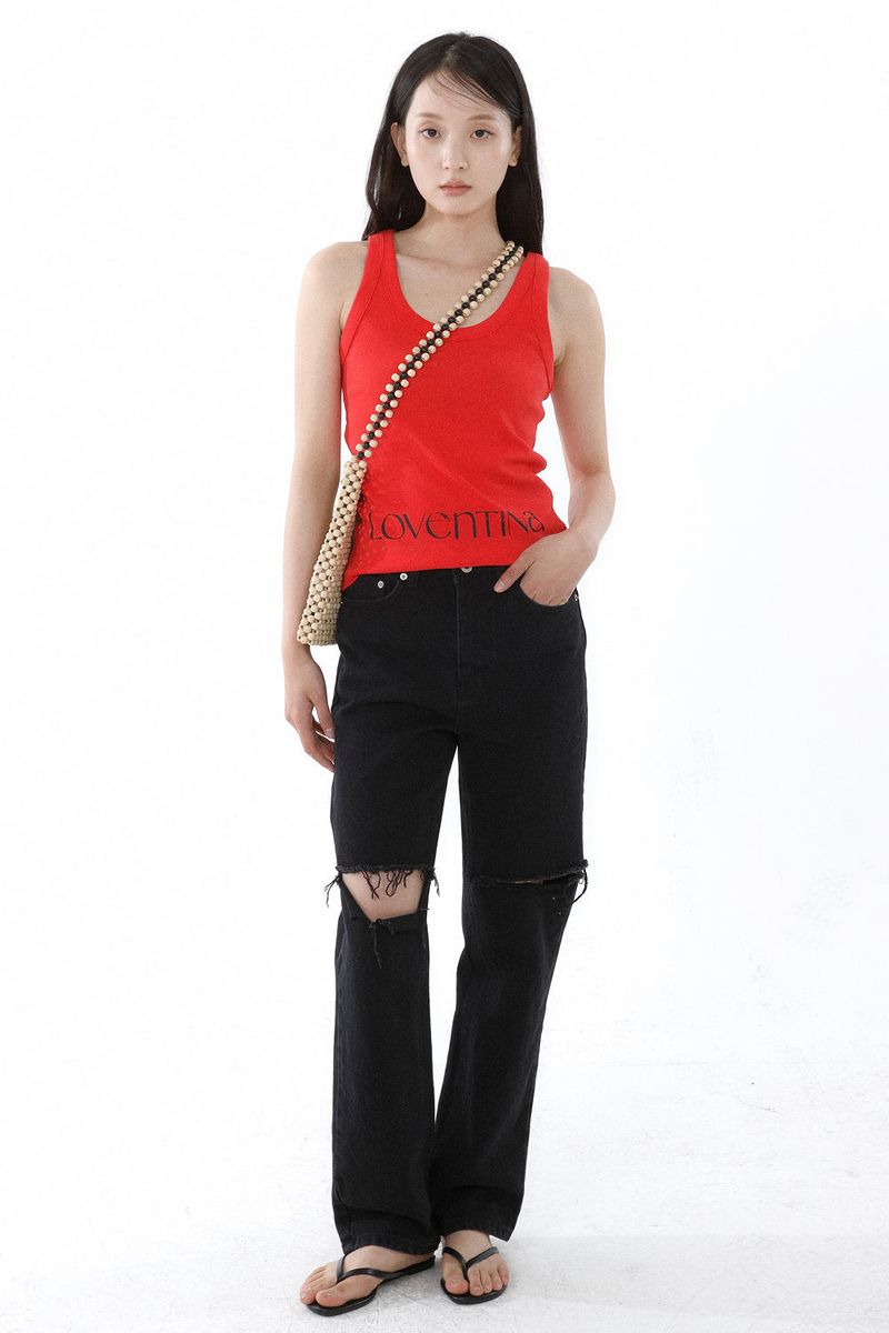DEEP NECK SLEEVELESS TOP_ALL RED