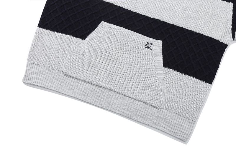 STRIPE RIB KNIT HOODIE_LIGHT GREY