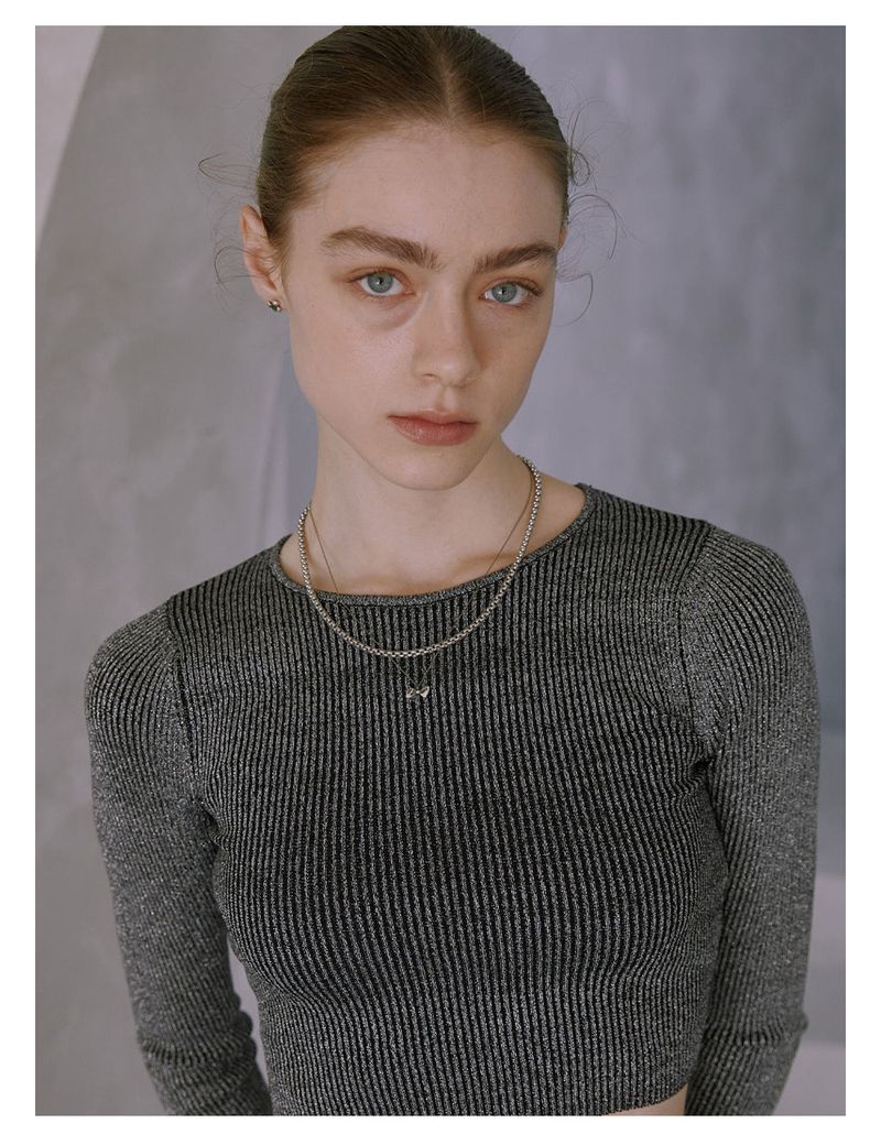 Mini Pleated Ribbon Necklace (Antique Silver)