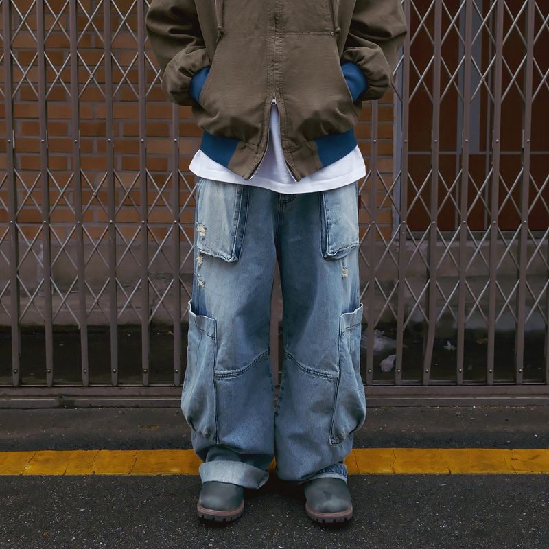 Blunt denim fatigue pants / Washed blue