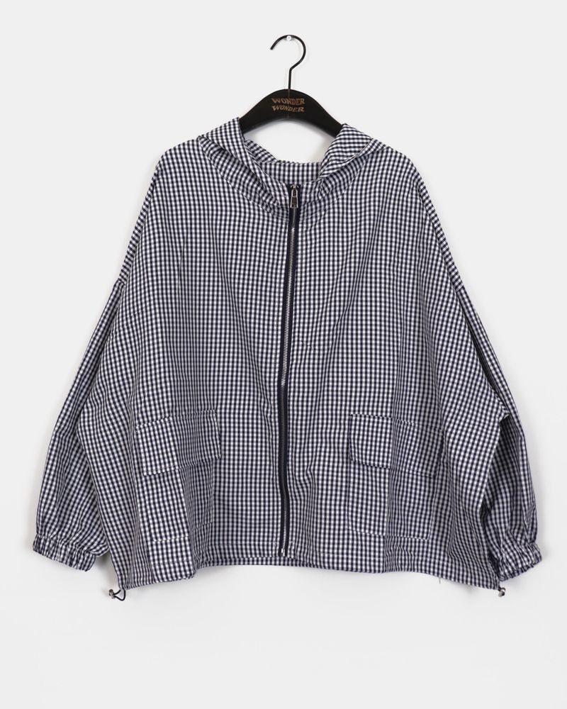 Marty Checkered Hooded Nylon Windbreaker Zip-Up Jacket