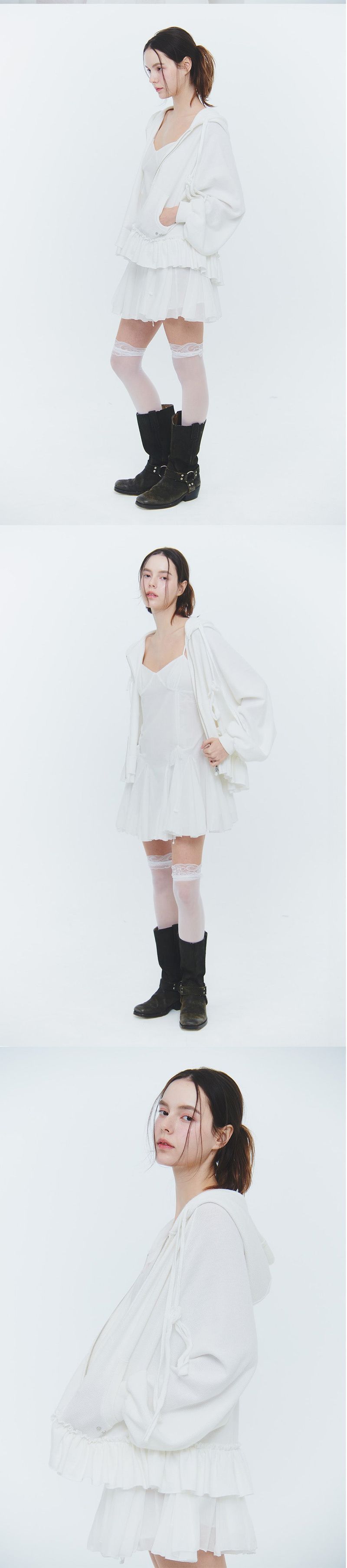 ANGEL FRILL HOOD ZIP-UP white