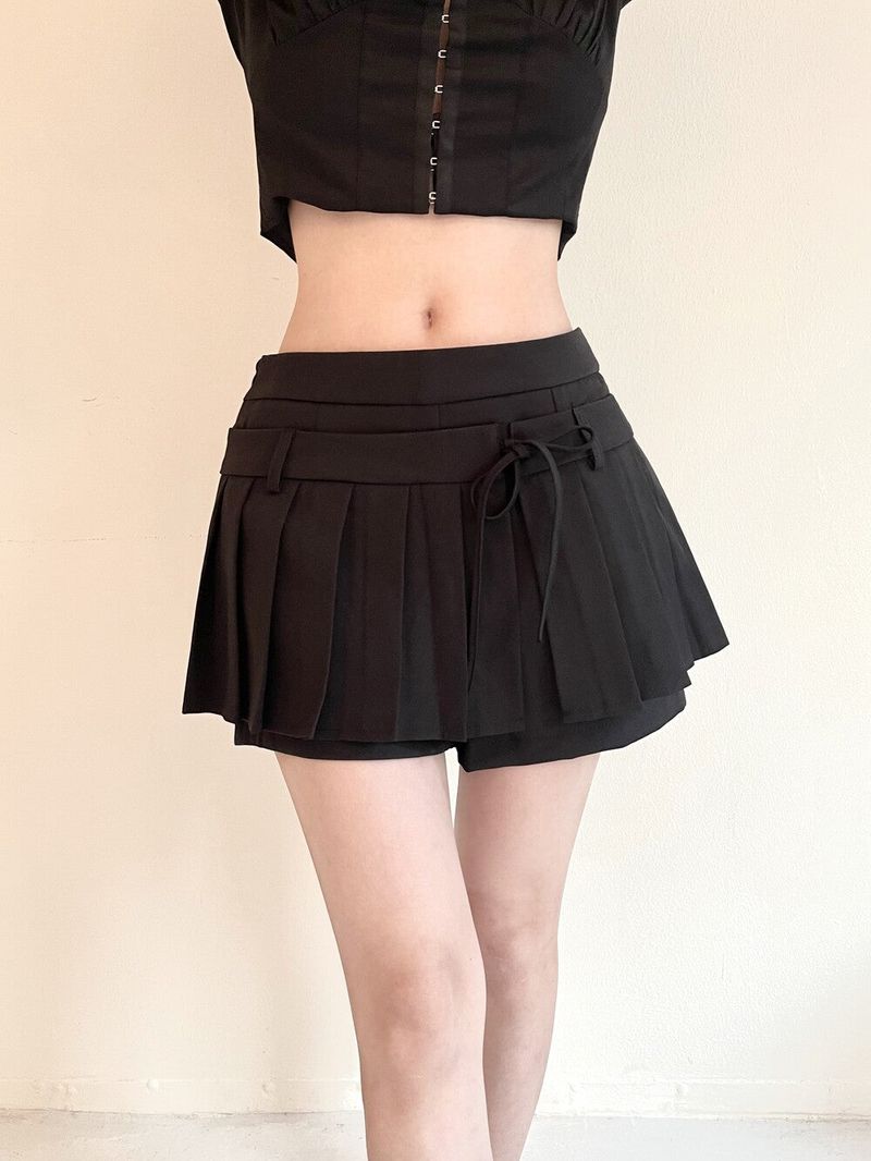 1060. Ribbon wrap pleats mini sk (2color)