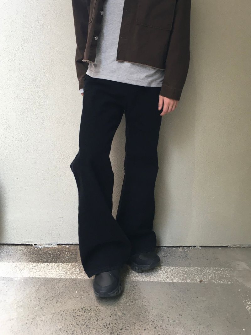 Bones black embo flare denim pants