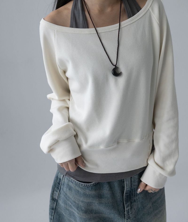 (Set) Wapi Layered Waffle Sweatshirt