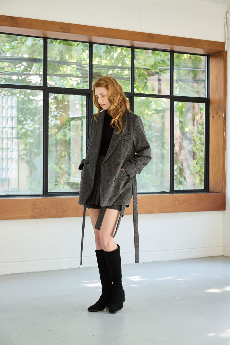CLASSY HERRINGBONE WOOL JACKET / CHARCOAL