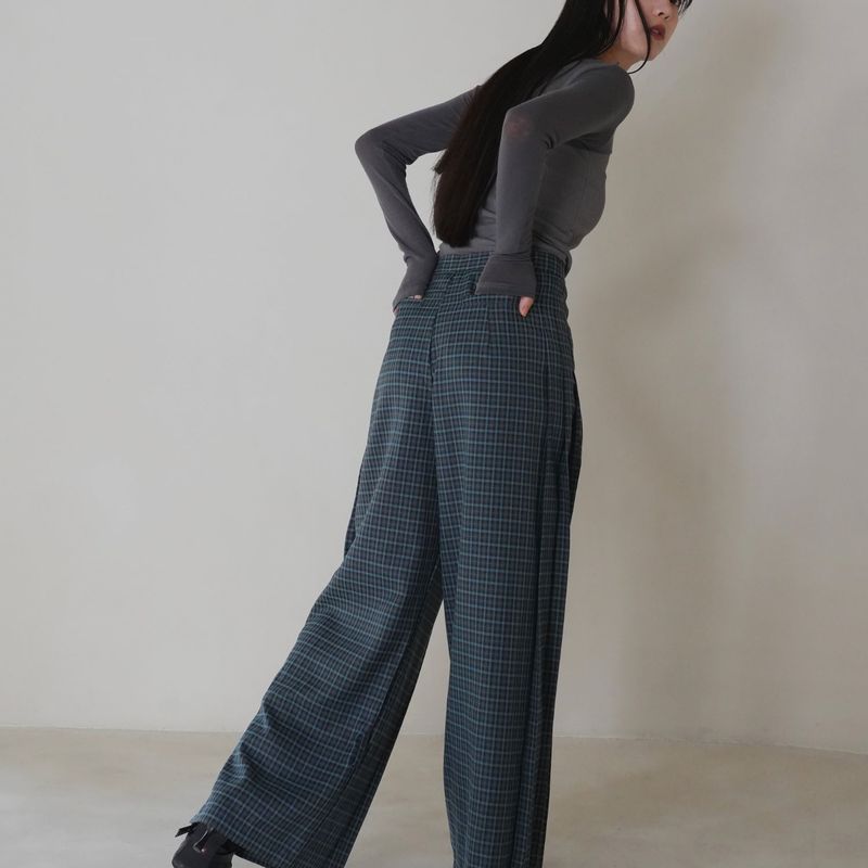 2way check wide pants