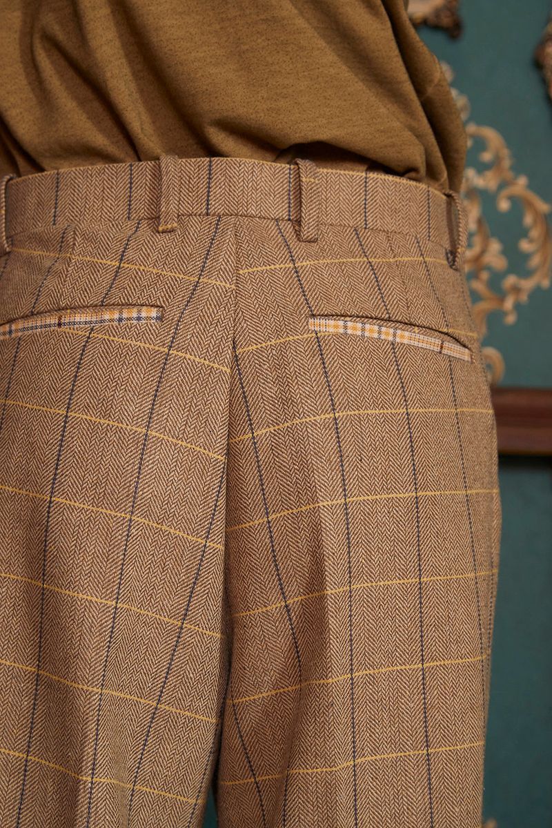 WOOL CHECK SLACKS / BEIGE