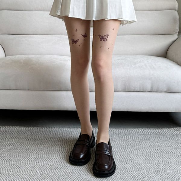 Moonlight Butterfly Long Tattoo Stockings (24SO005)