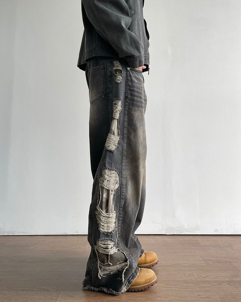 Destroyed Camouflage Denim Pants