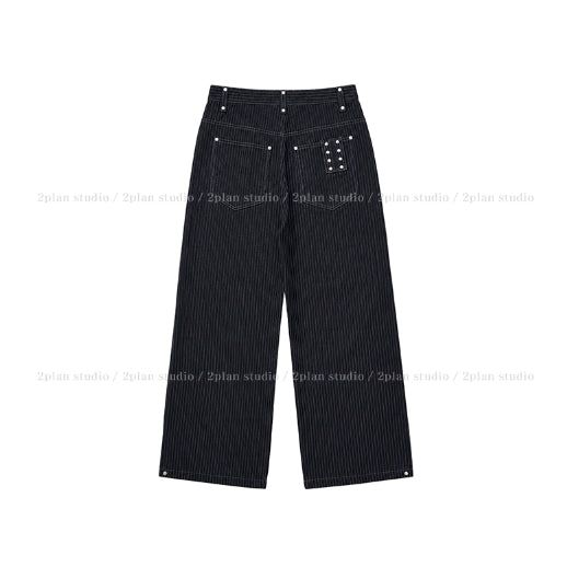 Pin stripe rivet wide denim