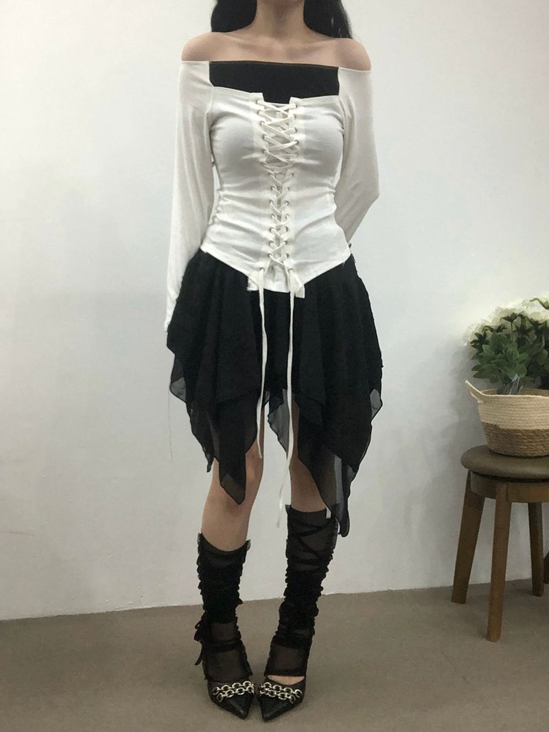Ribbon Corset Off-shoulder T