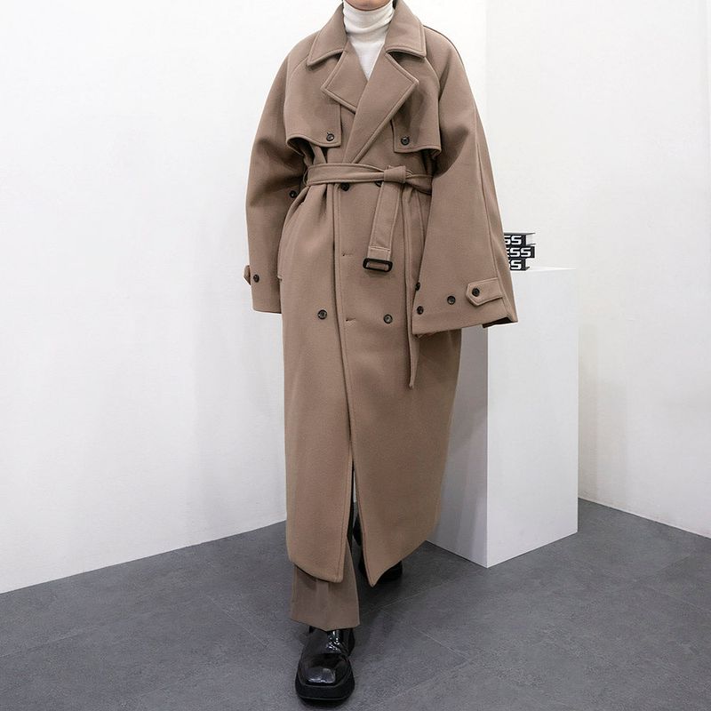 SK Button slit wool robe long coat (3 colors)