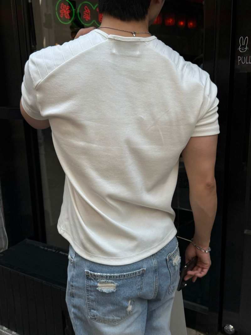 Line shoulder cropped muscle short sleeved