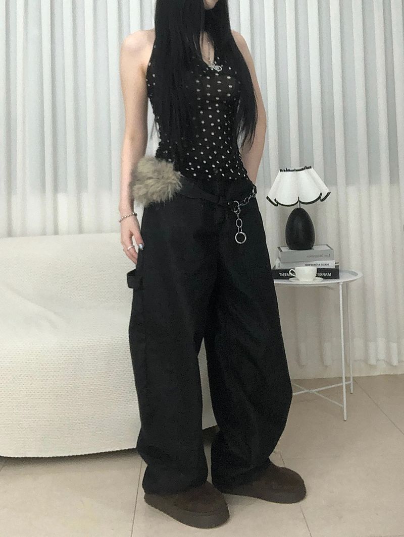 Stud Cross Wide Denim Pants