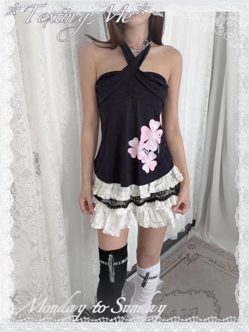 Y2K Pink Clover Tube Top